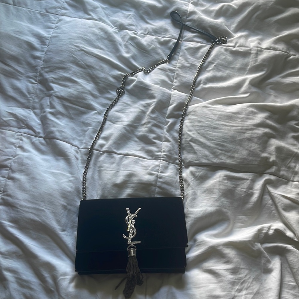 YSL black velvet with diamonds and tassel